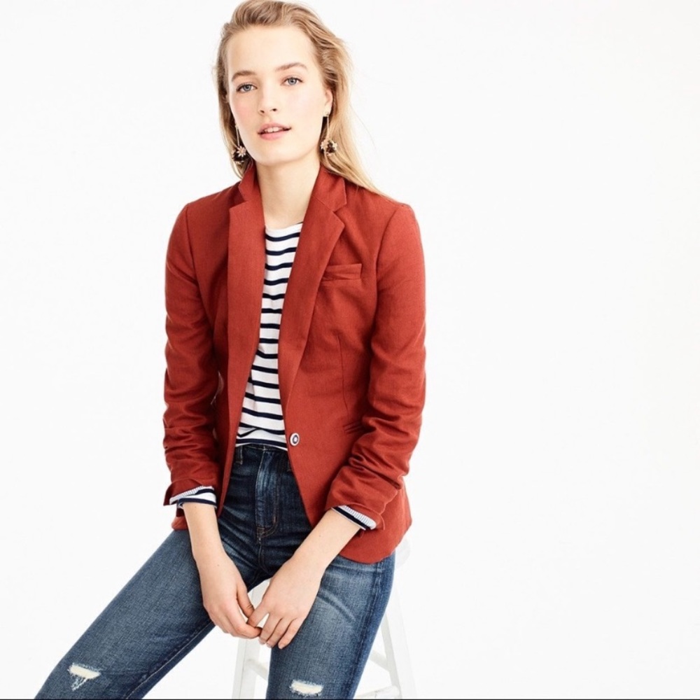 JCrew Rust Orange Linen Campbell Blazer in 4P